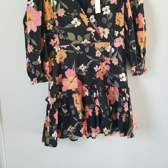 Olivaceous Floral Linen Mini Dress with Ruffle size Medium - Picture 10 of 11